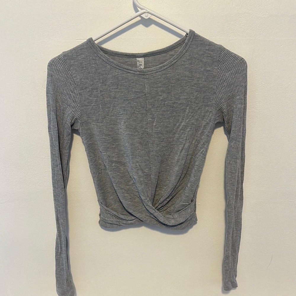 Gray Long Sleeve Twist Front Top
